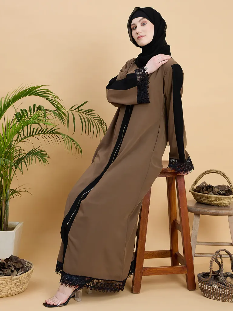 Zip Abaya Burqa with Black Georgette Hijab 1