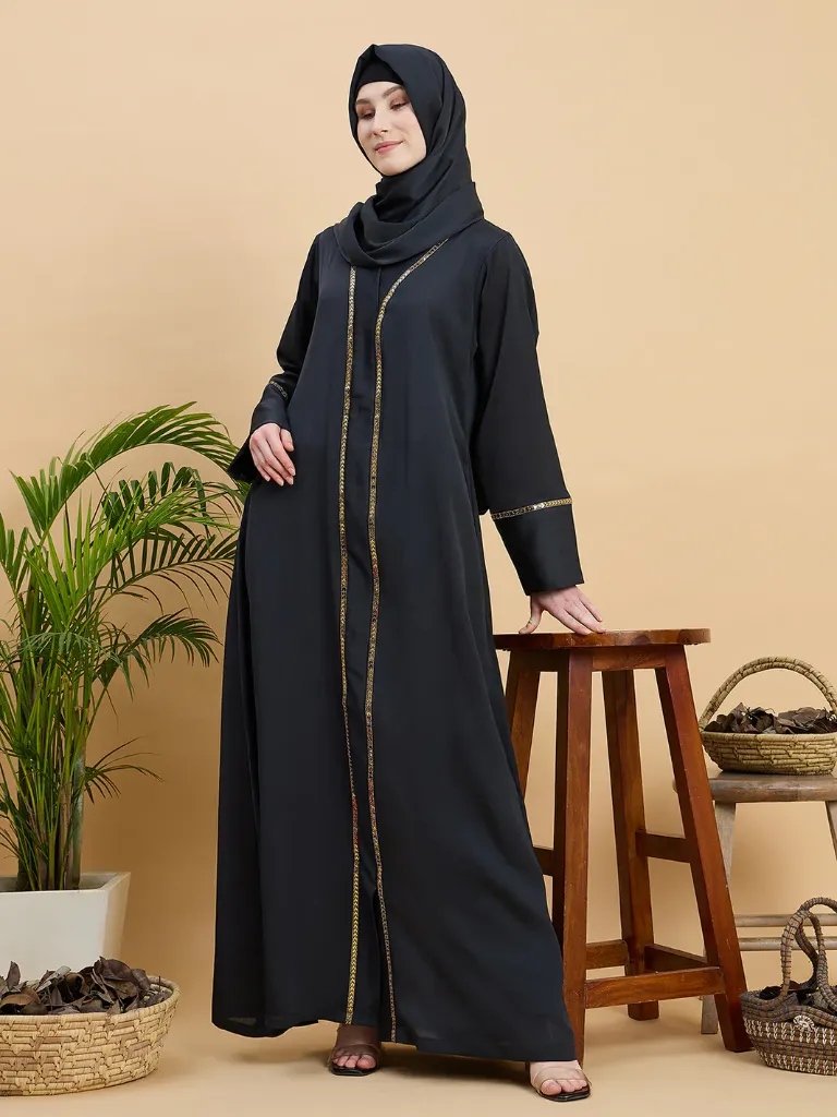 Zip Abaya Burqa with Black Georgette Hijab 3